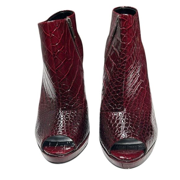 White House Black Market Paulette Burgundy Red Booties Croc Embossed Peep Toe - Picture 2 of 16